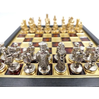 Ekskluzywne szachy metalowe Dynastia Macedońska - Szachownica 20x20cm - SK1 -GD